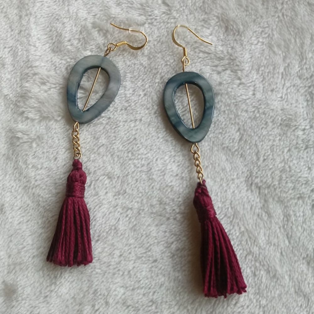Stone and Tassel Earrings